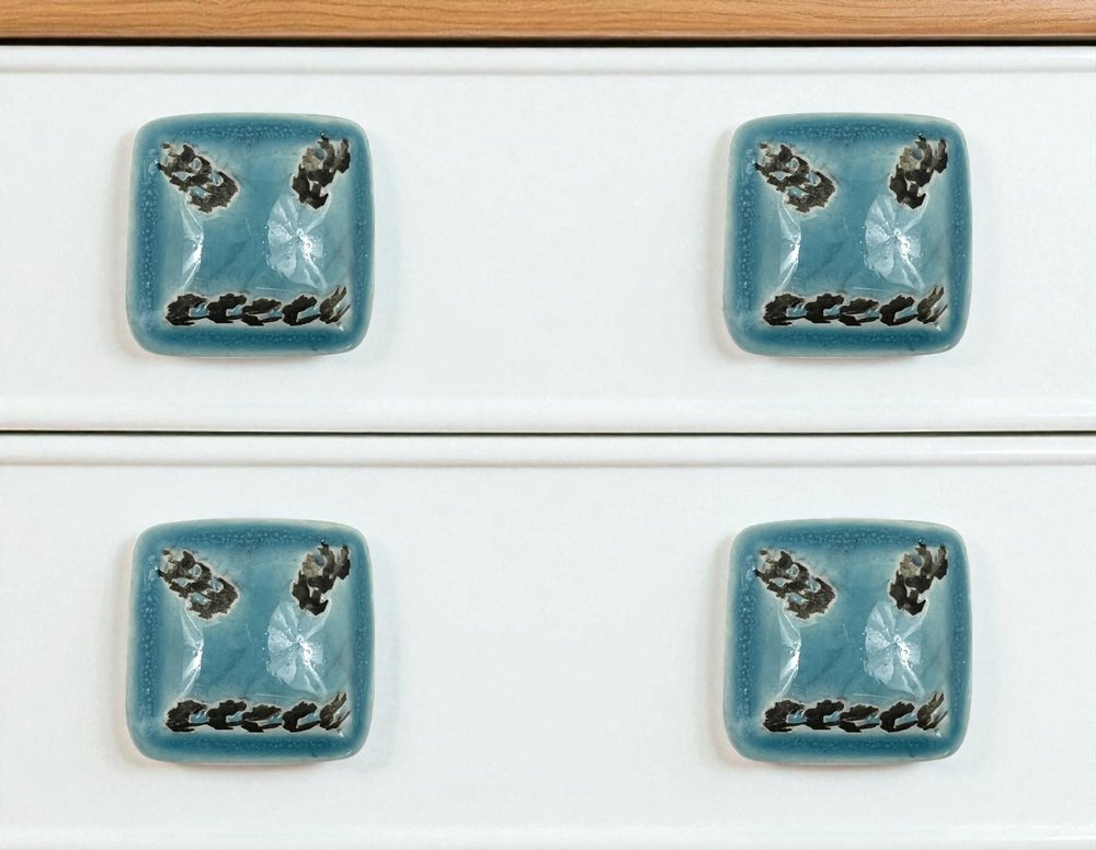 Set of Six Teal Square Knob Ceramic Drawer Pull Knobs HomeRoots