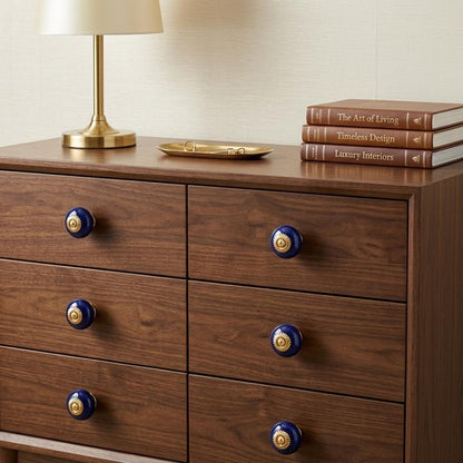 Set of Six Cobalt And Gold Ceramic Drawer Pull Knobs HomeRoots