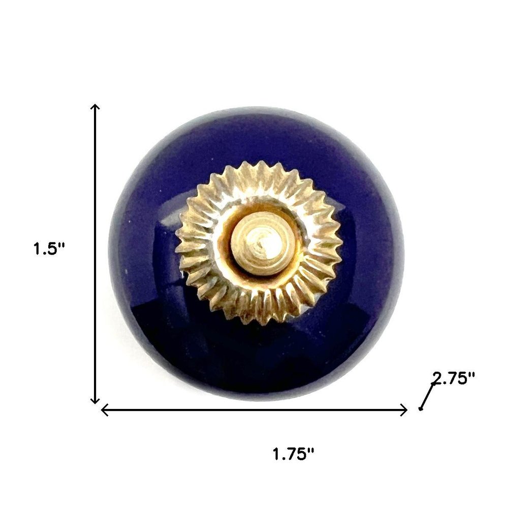 Set of Six Cobalt And Gold Ceramic Drawer Pull Knobs HomeRoots