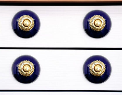 Set of Six Cobalt And Gold Ceramic Drawer Pull Knobs HomeRoots