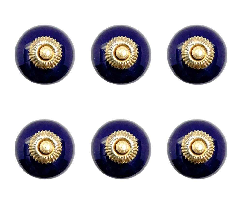 Set of Six Cobalt And Gold Ceramic Drawer Pull Knobs HomeRoots