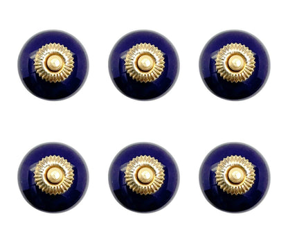 Set of Six Cobalt And Gold Ceramic Drawer Pull Knobs HomeRoots