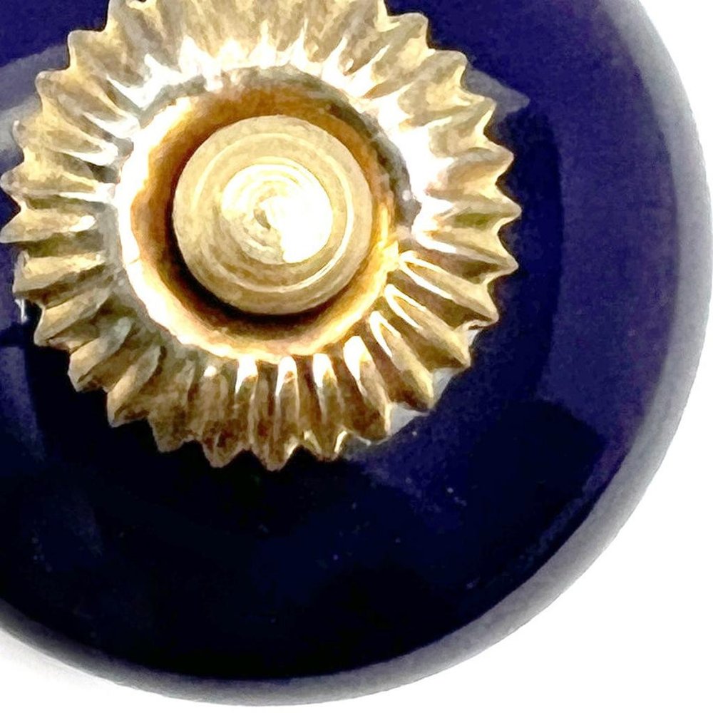 Set of Six Cobalt And Gold Ceramic Drawer Pull Knobs HomeRoots