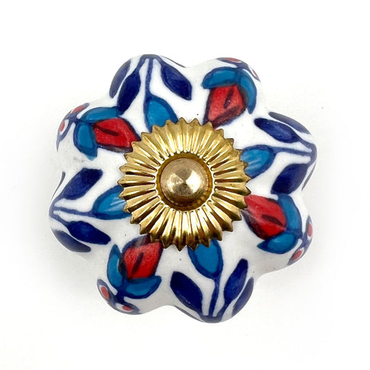 Set of Six Blue Red And White Floral Knob Ceramic Drawer Pull Knobs HomeRoots