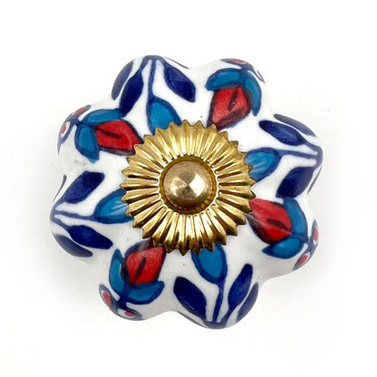 Set of Six Blue Red And White Floral Knob Ceramic Drawer Pull Knobs HomeRoots