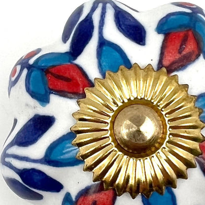 Set of Six Blue Red And White Floral Knob Ceramic Drawer Pull Knobs HomeRoots
