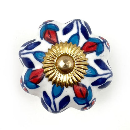 Set of Six Blue Red And White Floral Knob Ceramic Drawer Pull Knobs HomeRoots