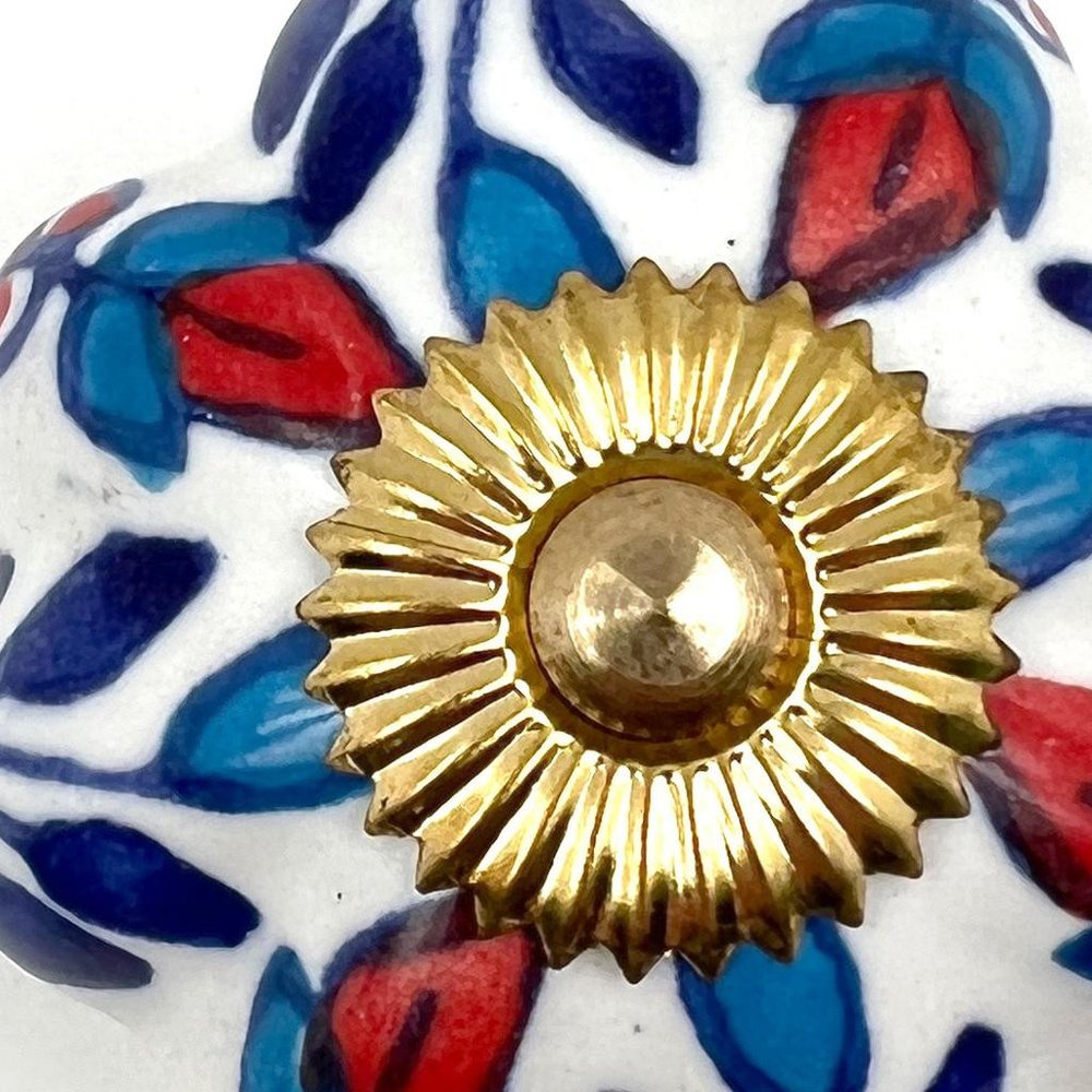 Set of Six Blue Red And White Floral Knob Ceramic Drawer Pull Knobs HomeRoots