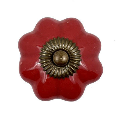 Set of Six Red Floral Knob Ceramic Drawer Pull Knobs HomeRoots