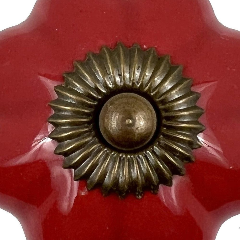 Set of Six Red Floral Knob Ceramic Drawer Pull Knobs HomeRoots