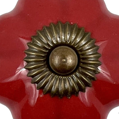 Set of Six Red Floral Knob Ceramic Drawer Pull Knobs HomeRoots
