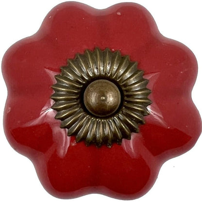 Set of Six Red Floral Knob Ceramic Drawer Pull Knobs HomeRoots