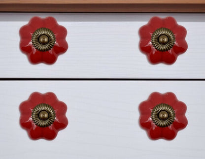 Set of Six Red Floral Knob Ceramic Drawer Pull Knobs HomeRoots