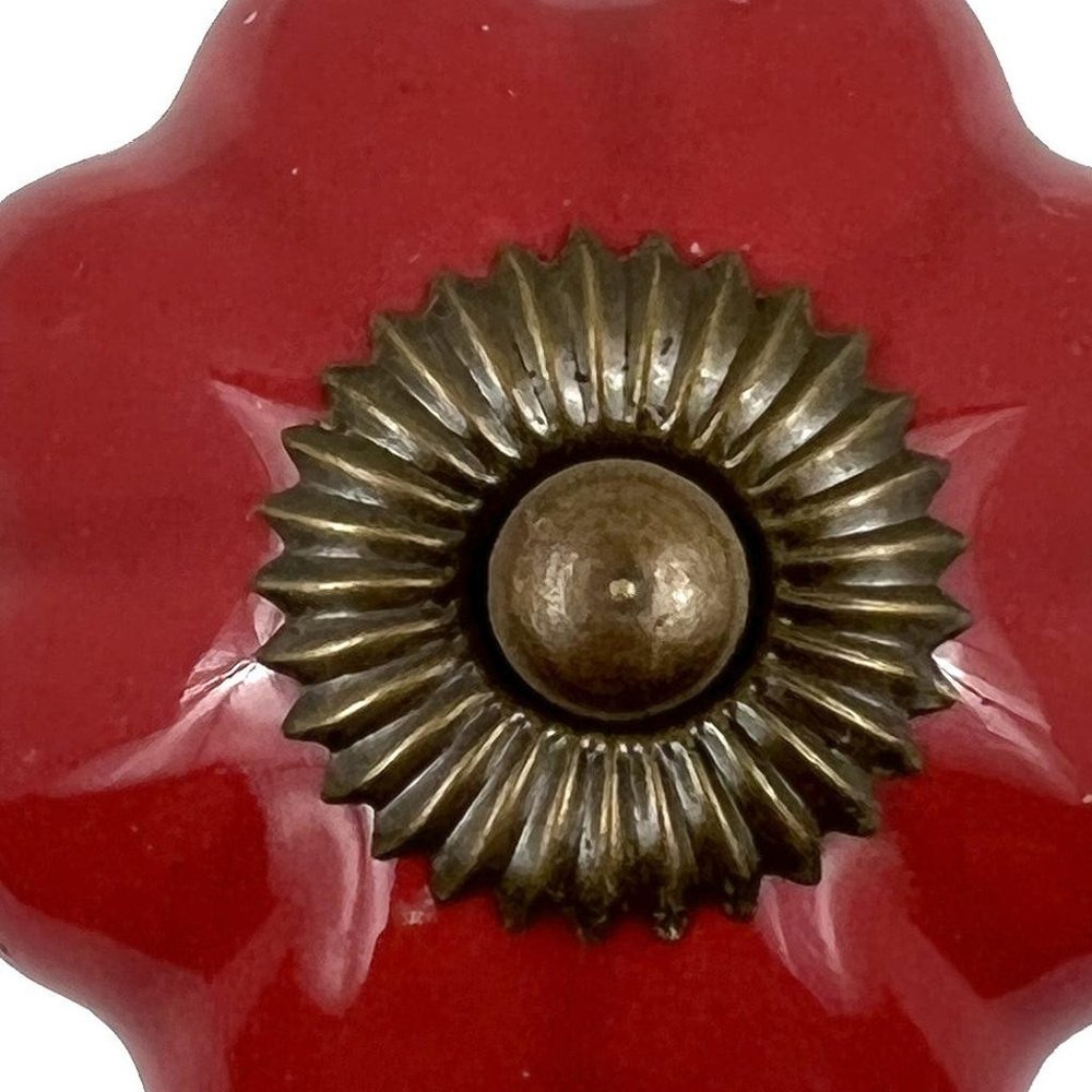 Set of Six Red Floral Knob Ceramic Drawer Pull Knobs HomeRoots
