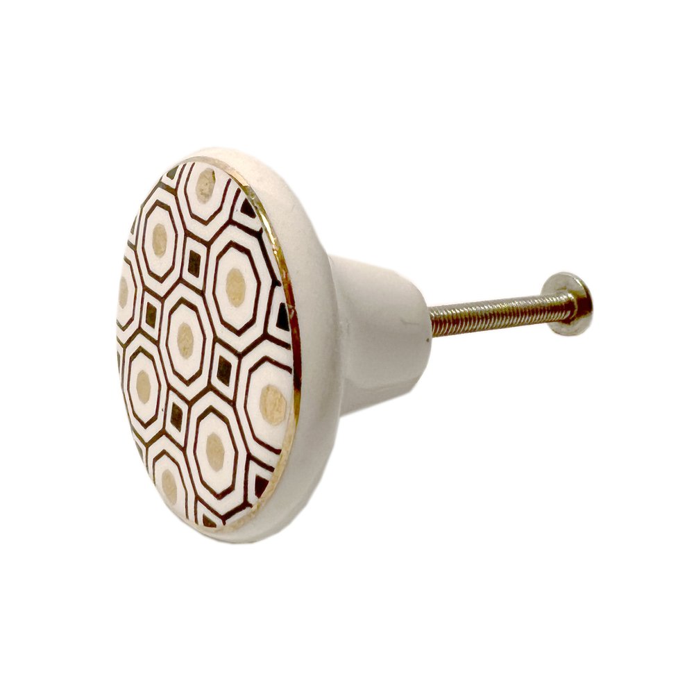 Set of Six Gold Silver And White Geometric Ceramic Drawer Pull Knobs HomeRoots