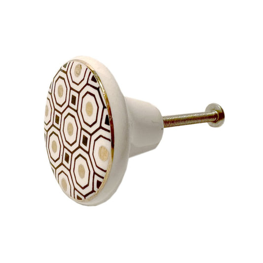 Set of Six Gold Silver And White Geometric Ceramic Drawer Pull Knobs HomeRoots
