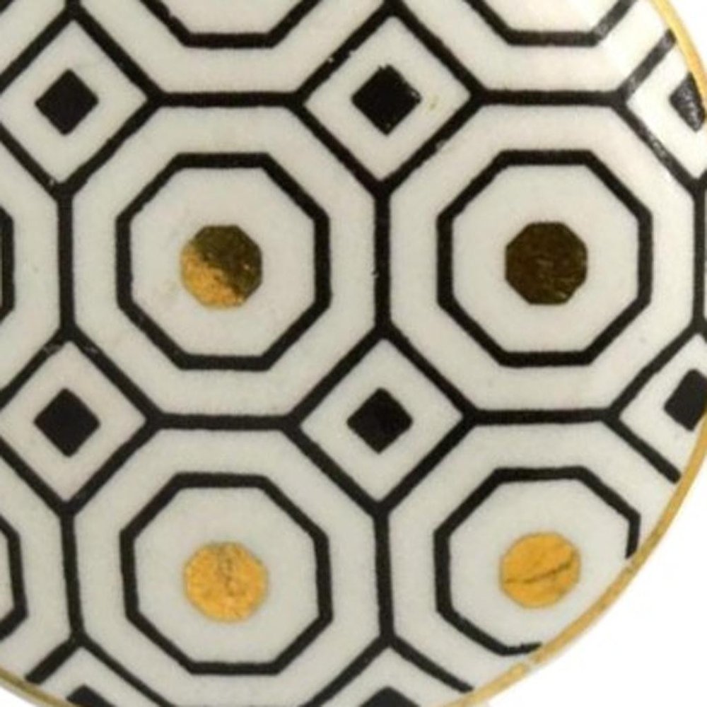 Set of Six Gold Silver And White Geometric Ceramic Drawer Pull Knobs HomeRoots