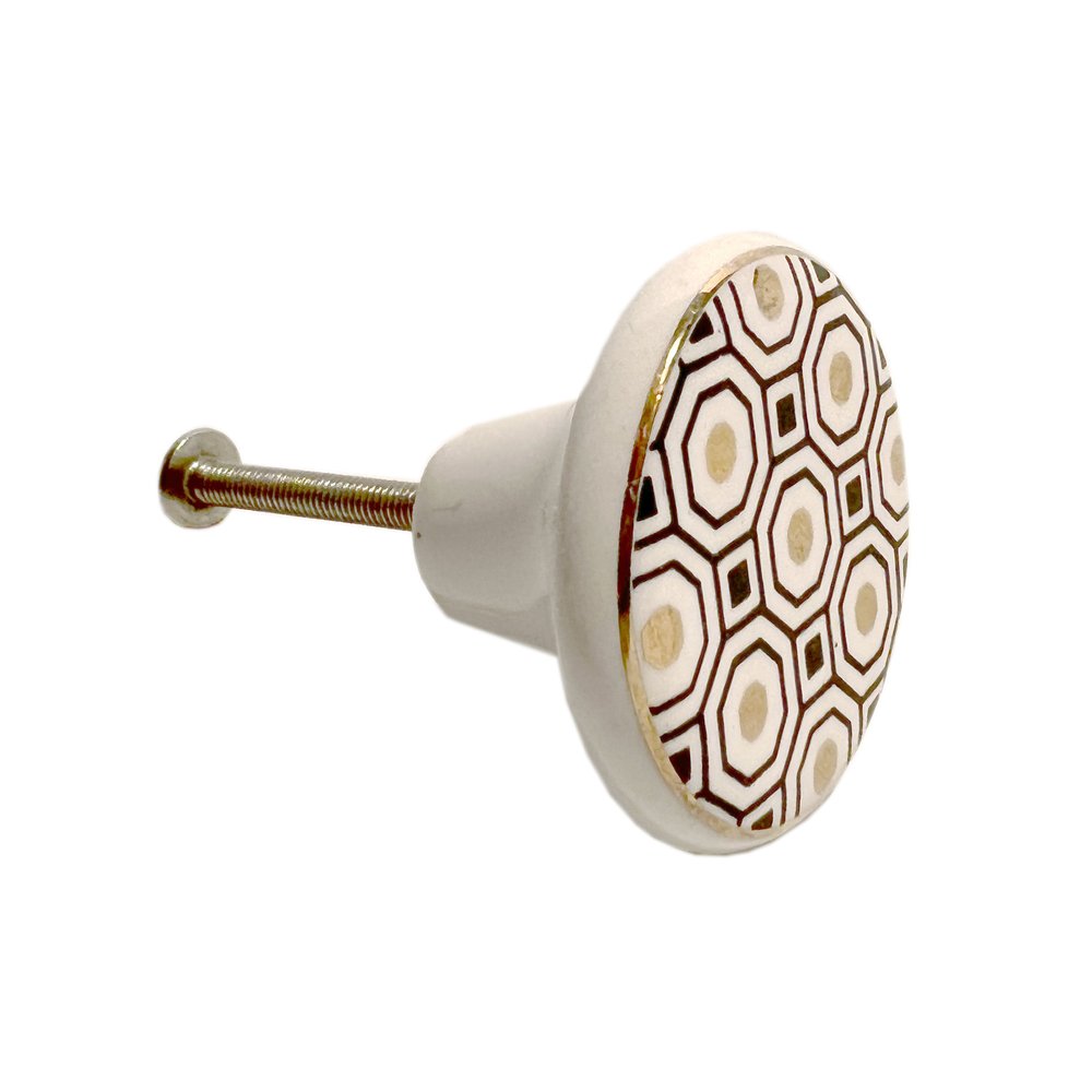 Set of Six Gold Silver And White Geometric Ceramic Drawer Pull Knobs HomeRoots
