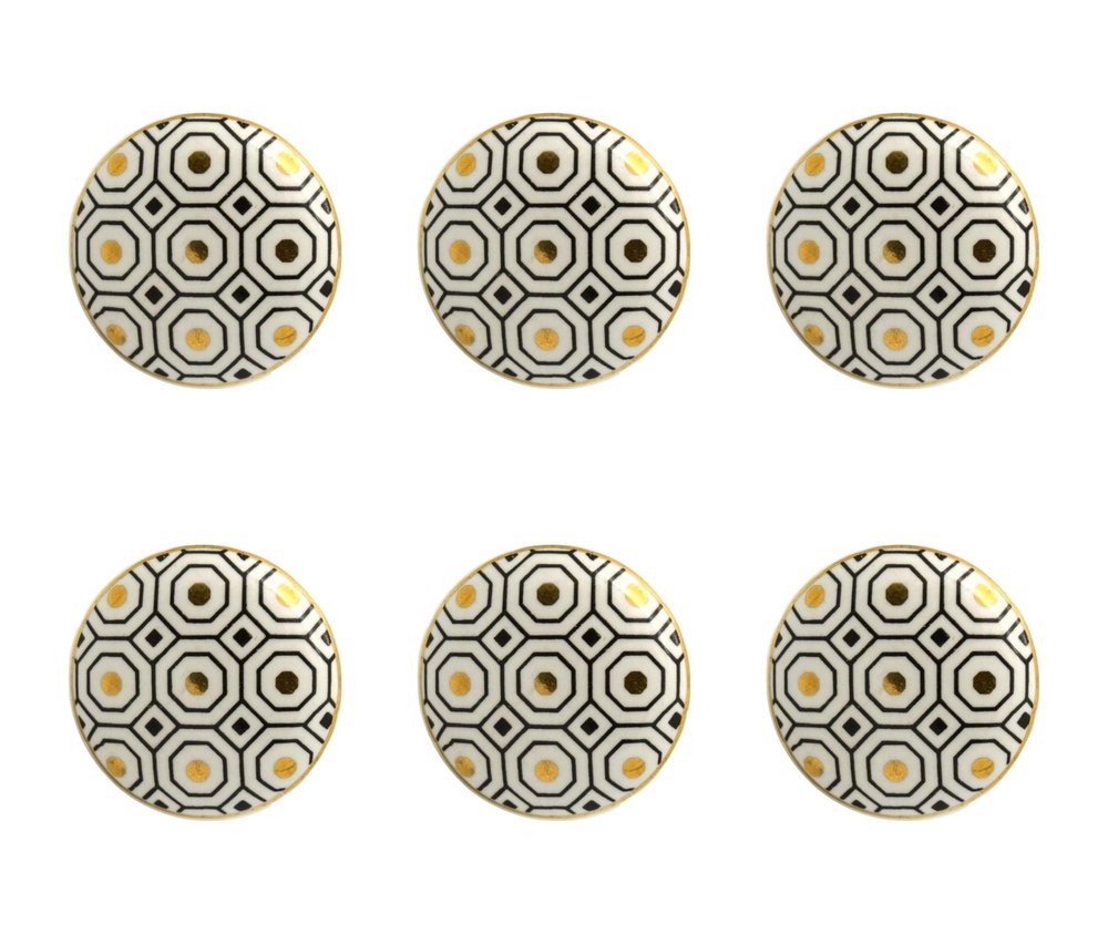 Set of Six Gold Silver And White Geometric Ceramic Drawer Pull Knobs HomeRoots