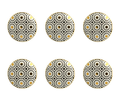 Set of Six Gold Silver And White Geometric Ceramic Drawer Pull Knobs HomeRoots