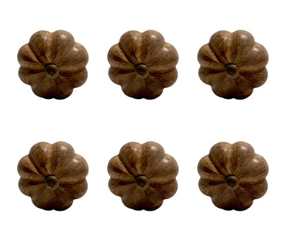 Set of Six Brown Floral Knob Wood Drawer Pull Knobs HomeRoots