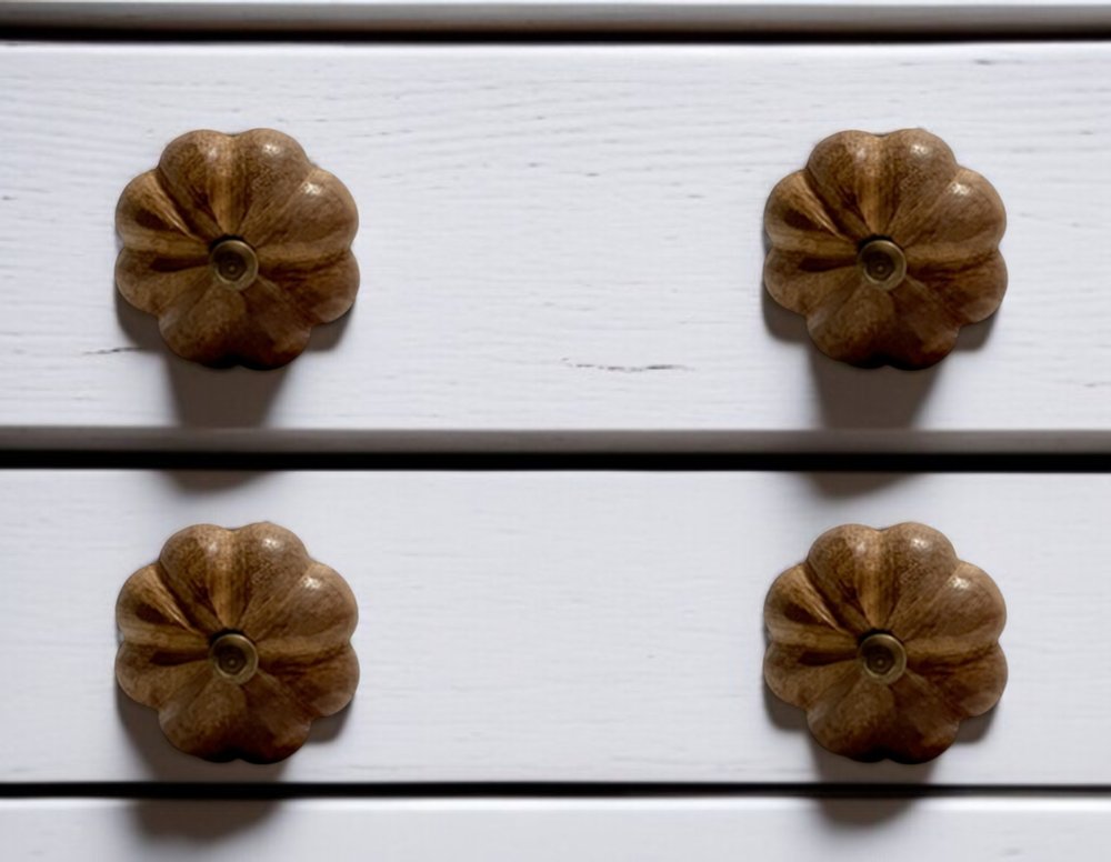 Set of Six Brown Floral Knob Wood Drawer Pull Knobs HomeRoots
