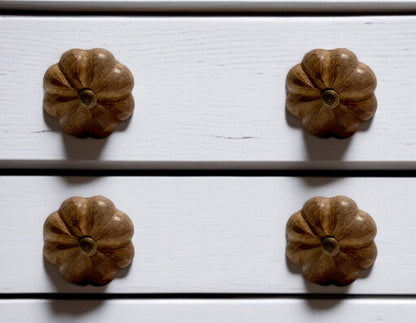 Set of Six Brown Floral Knob Wood Drawer Pull Knobs HomeRoots