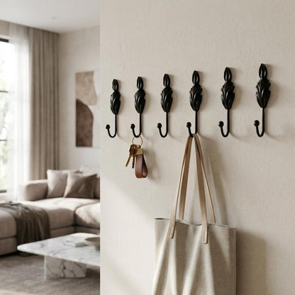 Set of Six Black Steel Feather Wall Hooks HomeRoots
