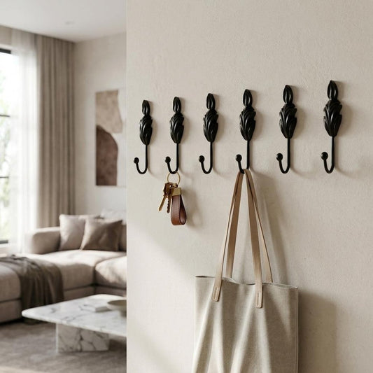 Set of Six Black Steel Feather Wall Hooks HomeRoots