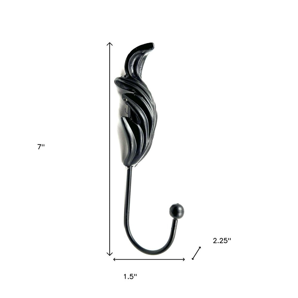 Set of Six Black Steel Feather Wall Hooks — view 7