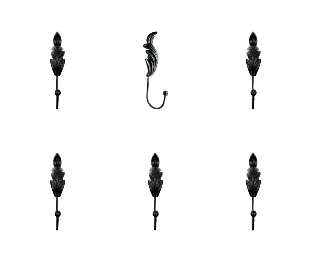 Set of Six Black Steel Feather Wall Hooks — view 6