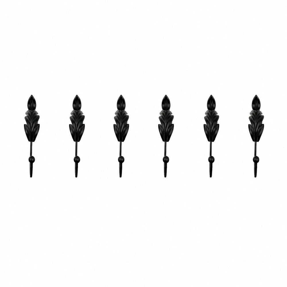 Set of Six Black Steel Feather Wall Hooks HomeRoots