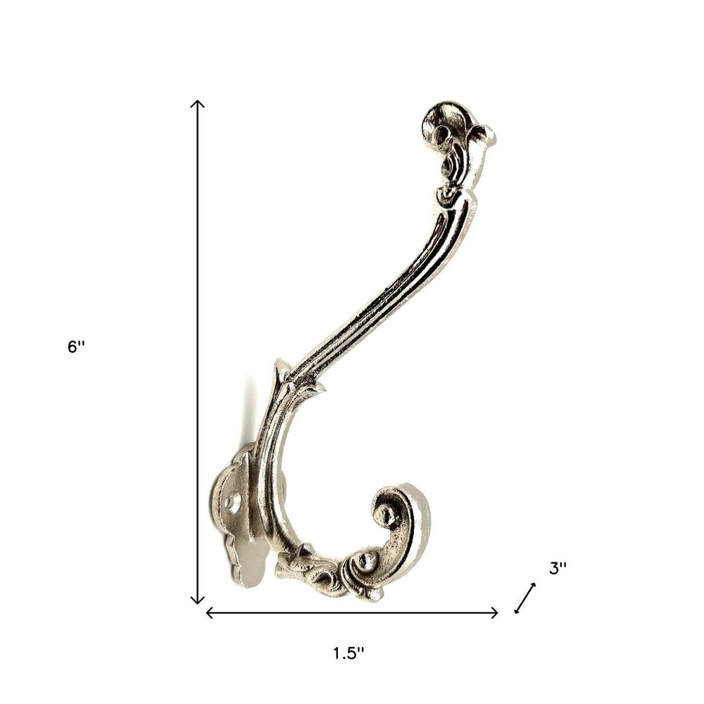 Set of Six Silver Cast Iron Baroque Scroll Wall Hooks — view 8