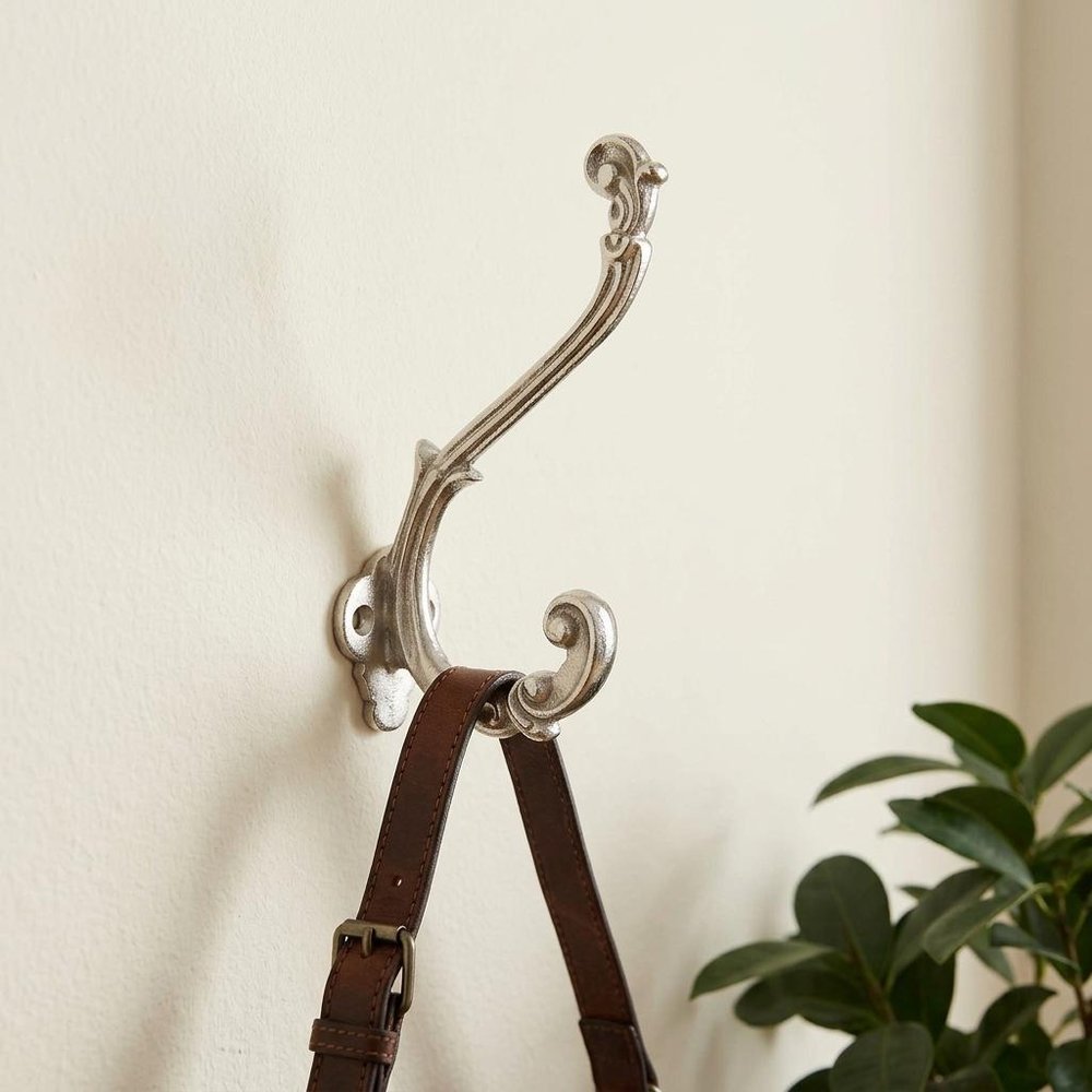 Set of Six Silver Cast Iron Baroque Scroll Wall Hooks — view 6