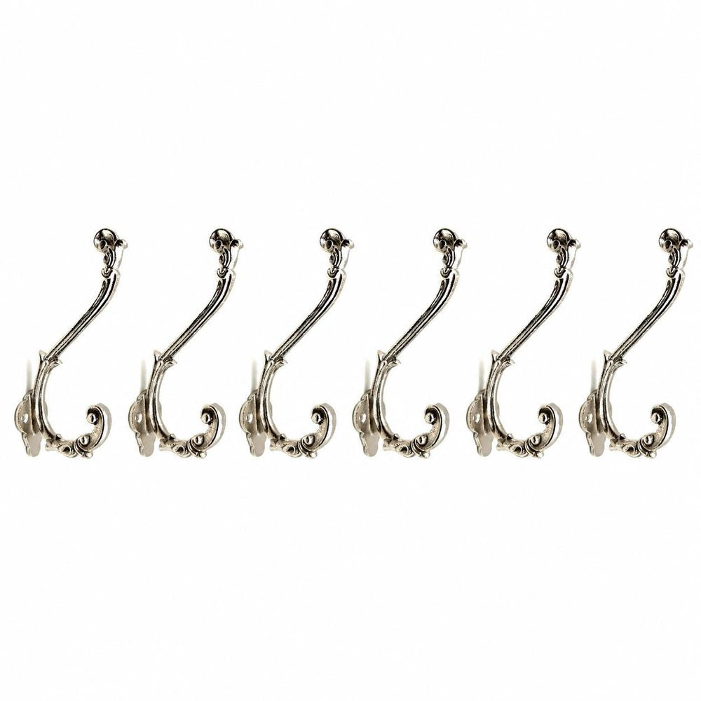 Set of Six Silver Cast Iron Baroque Scroll Wall Hooks — view 3