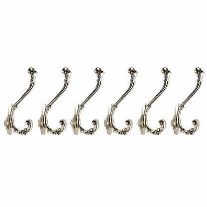 Set of Six Silver Cast Iron Baroque Scroll Wall Hooks