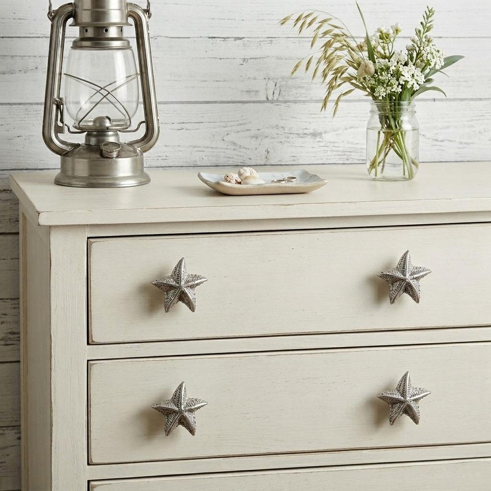 Set of Six Silver Starfish Knob Iron Drawer Pull Knobs HomeRoots
