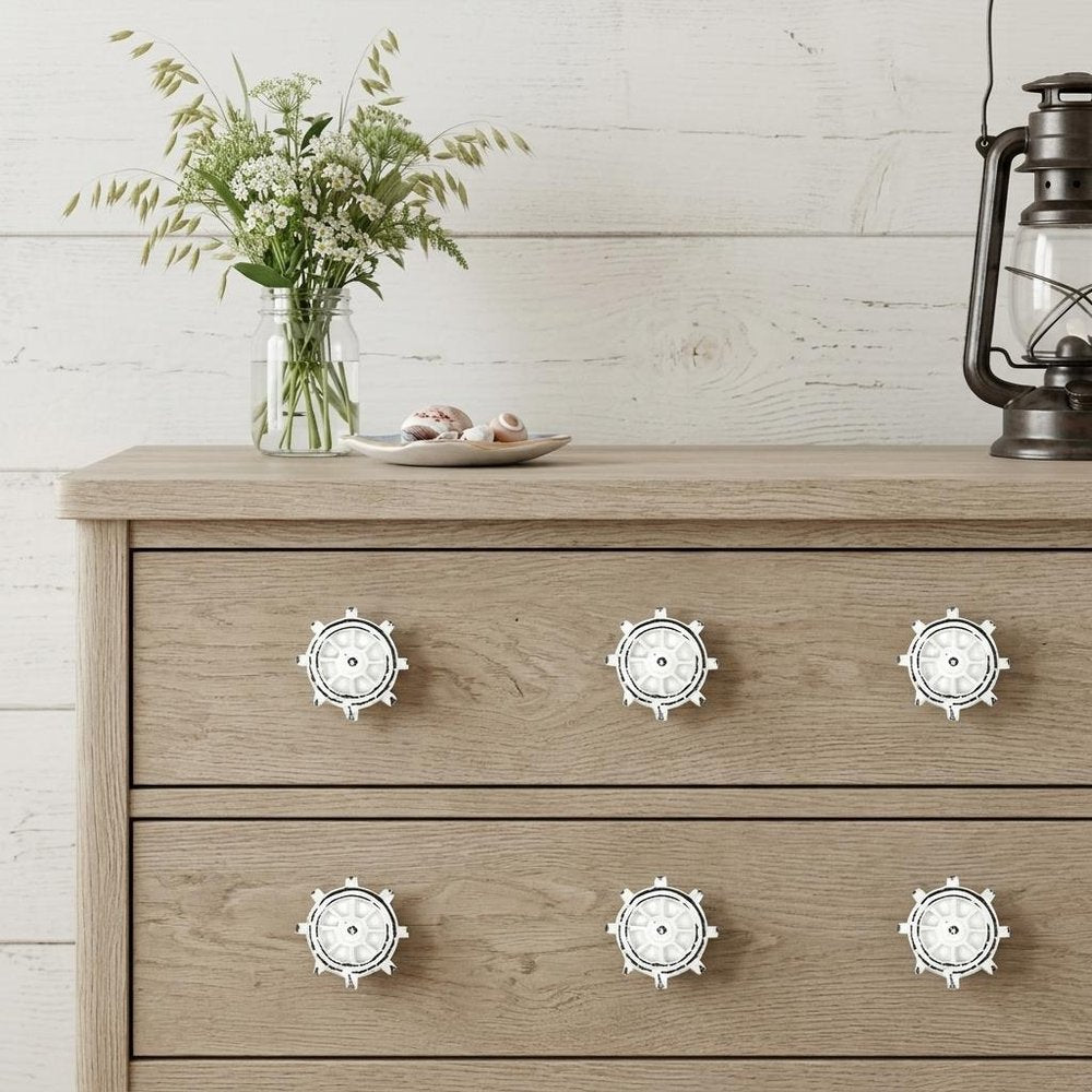 Set of Six White Iron Nautical Drawer Pull Knobs HomeRoots