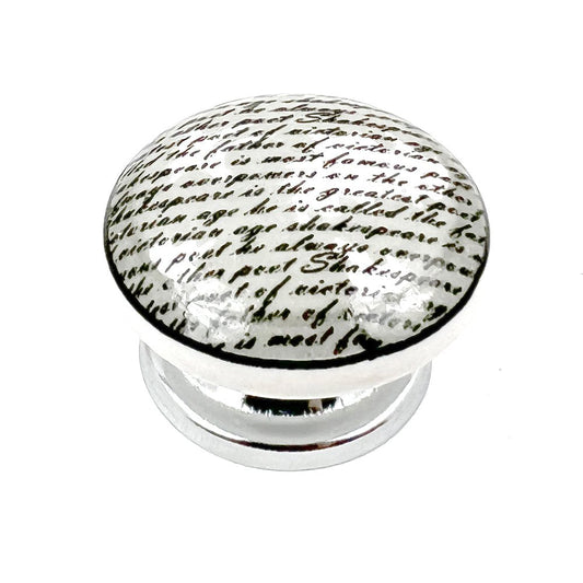 Set of Six White Poetic Script Ceramic Drawer Pull Knobs HomeRoots