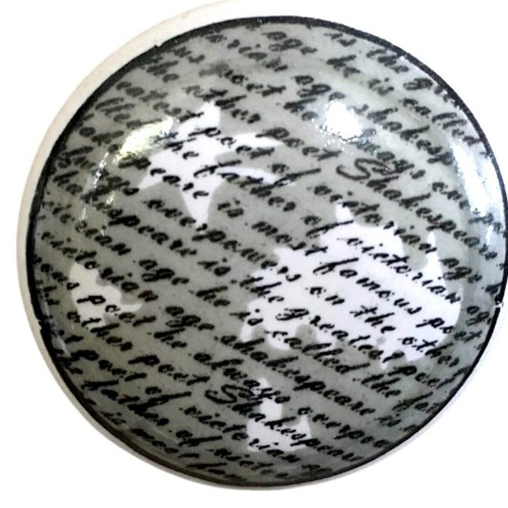 Set of Six White Poetic Script Ceramic Drawer Pull Knobs HomeRoots