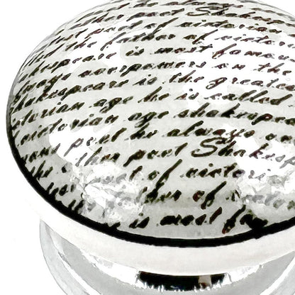 Set of Six White Poetic Script Ceramic Drawer Pull Knobs HomeRoots