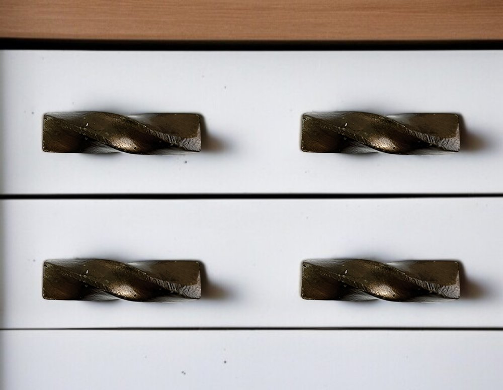 Set of Six Bronze Rectangle Knob Geometric Cast Aluminum Drawer Pull Knobs — view 5