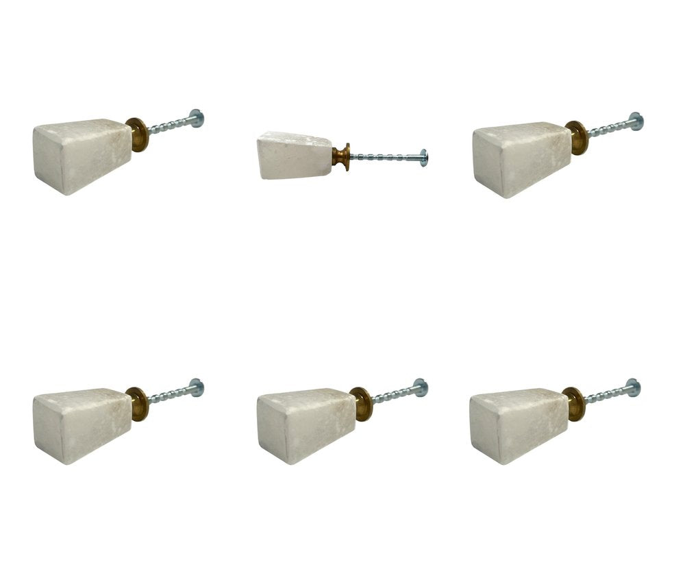 Set of Six White Cylindrical Knob Stone Drawer Pull Knobs HomeRoots