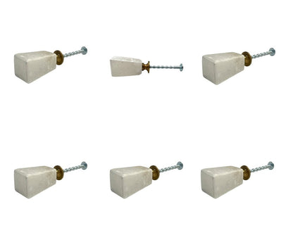 Set of Six White Cylindrical Knob Stone Drawer Pull Knobs HomeRoots