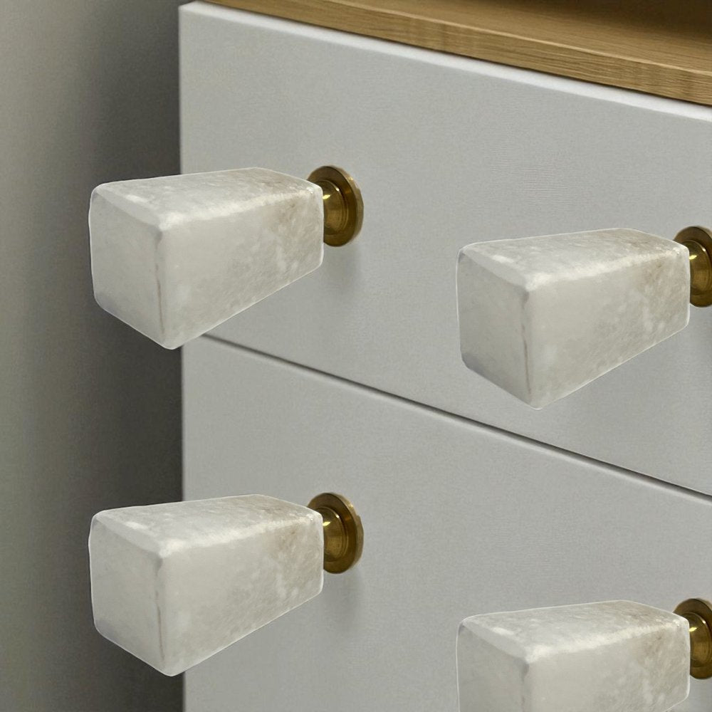 Set of Six White Cylindrical Knob Stone Drawer Pull Knobs HomeRoots