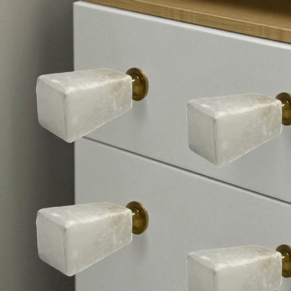 Set of Six White Cylindrical Knob Stone Drawer Pull Knobs HomeRoots
