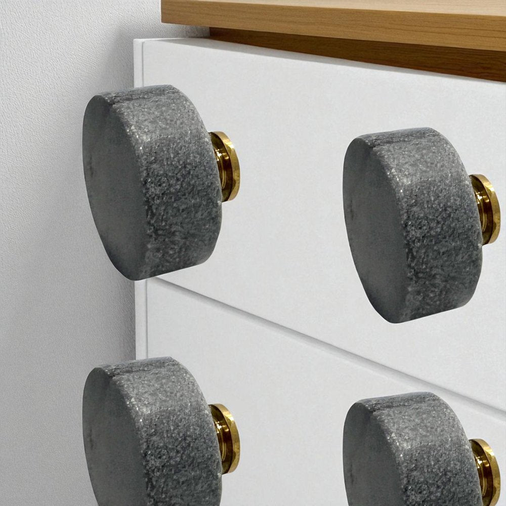 Set of Six Gray Disc Knob Stone Drawer Pull Knobs HomeRoots