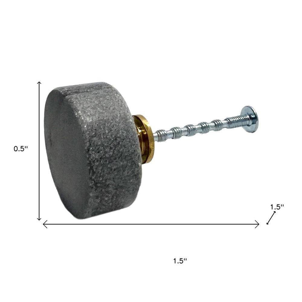 Set of Six Gray Disc Knob Stone Drawer Pull Knobs — view 6