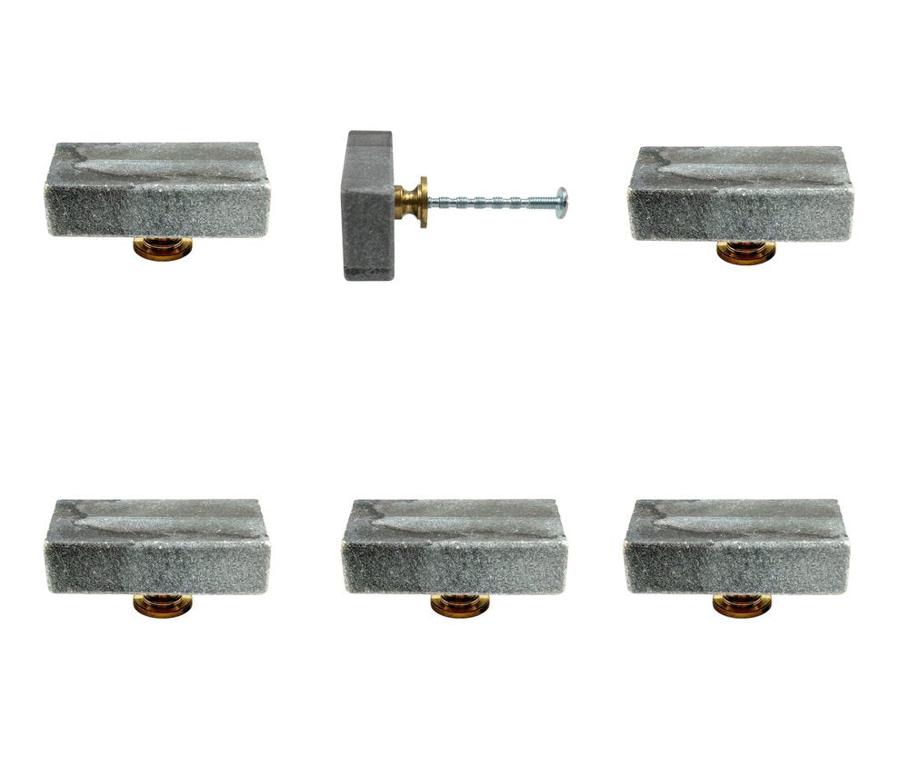 Set of Six Gray Rectangle Knob Stone Drawer Pull Knobs HomeRoots