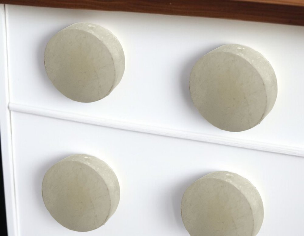 Set of Six Off White Stone Disc Drawer Pull Knobs HomeRoots